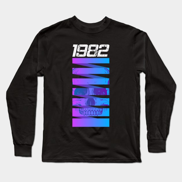 1982 Retrowave Skull Long Sleeve T-Shirt by AR DESIGN